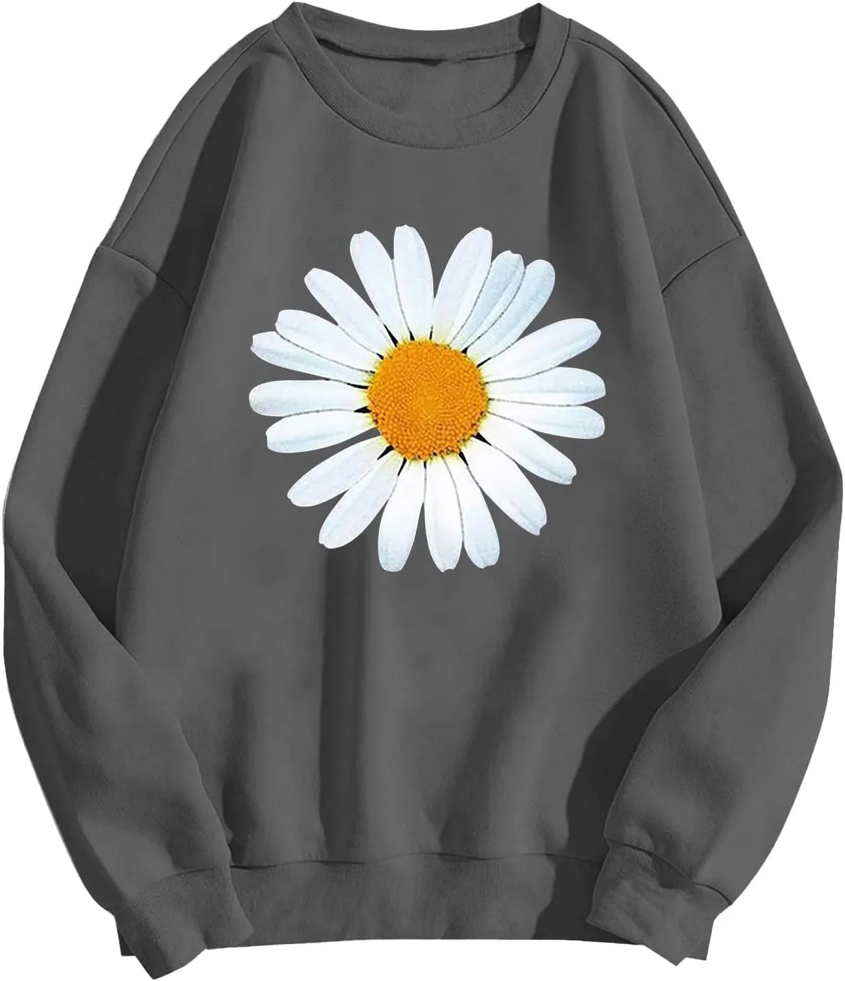 Loose Hoodie for Girls Floral Printed Long Sleeve Crewneck Relaxed Fit Pullover Tops Vintage Streetwear Sweatshirts