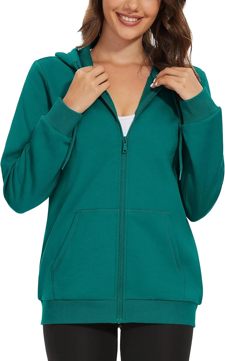 MAGCOMSEN Women's Fleece Lined Zip Up Hoodies Casual Hooded Jacket Workout Full Zip Sweatshirts Pocket Coats