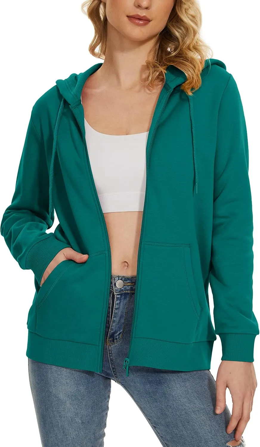MAGCOMSEN Women's Fleece Lined Zip Up Hoodies Casual Hooded Jacket Workout Full Zip Sweatshirts Pocket Coats