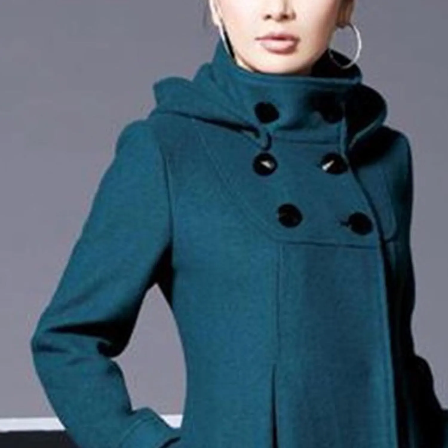 Maiyifu-GJ Womens Double Breasted Wool Blend Trench Coats Mid-Long Stand Collar Long Sleeve Dresses Overcoat Hooded Coat