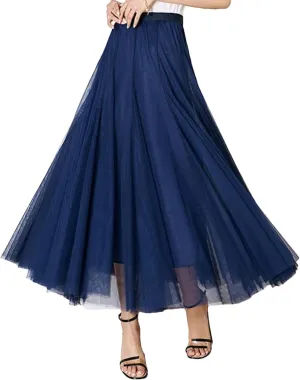 Maxi Long Skirt Spring Womens Summer Tulle Skirt Party Mesh A-Line Skirts