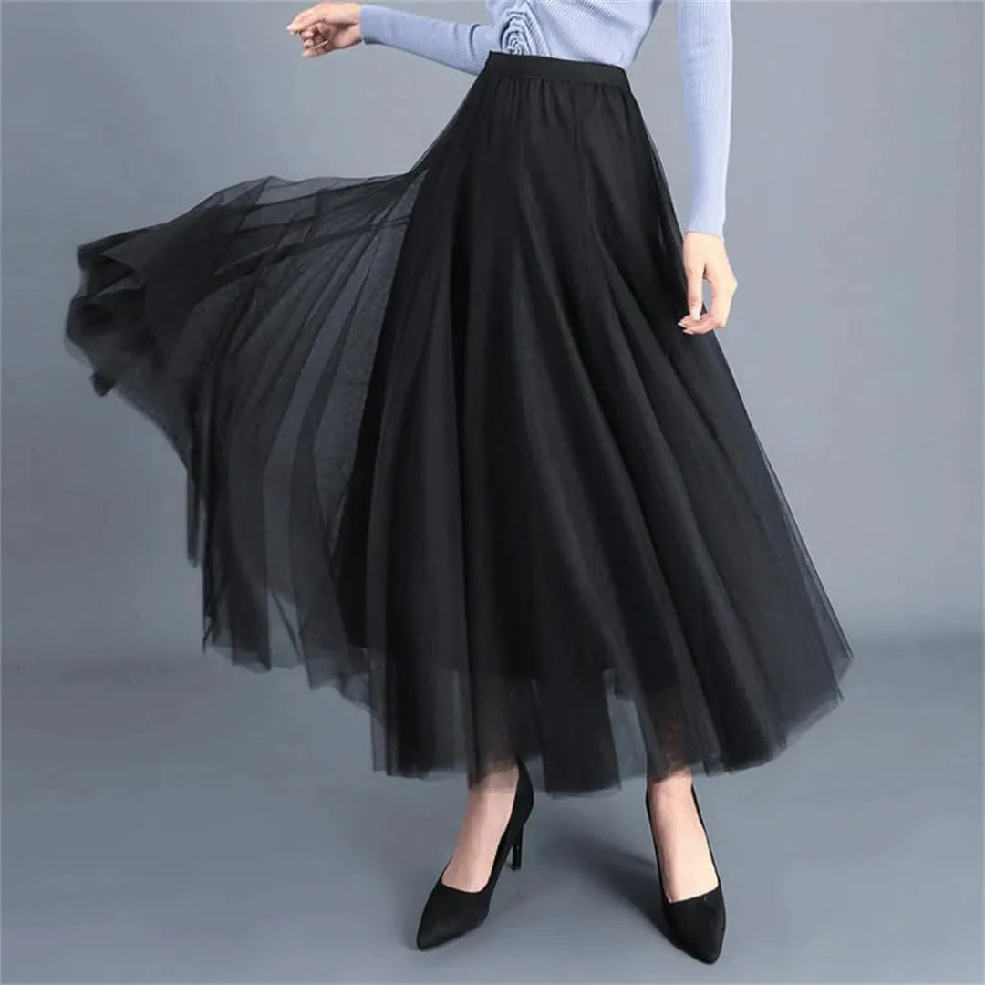Maxi Long Skirt Spring Womens Summer Tulle Skirt Party Mesh A-Line Skirts