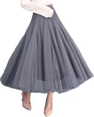 Maxi Long Skirt Spring Womens Summer Tulle Skirt Party Mesh A-Line Skirts