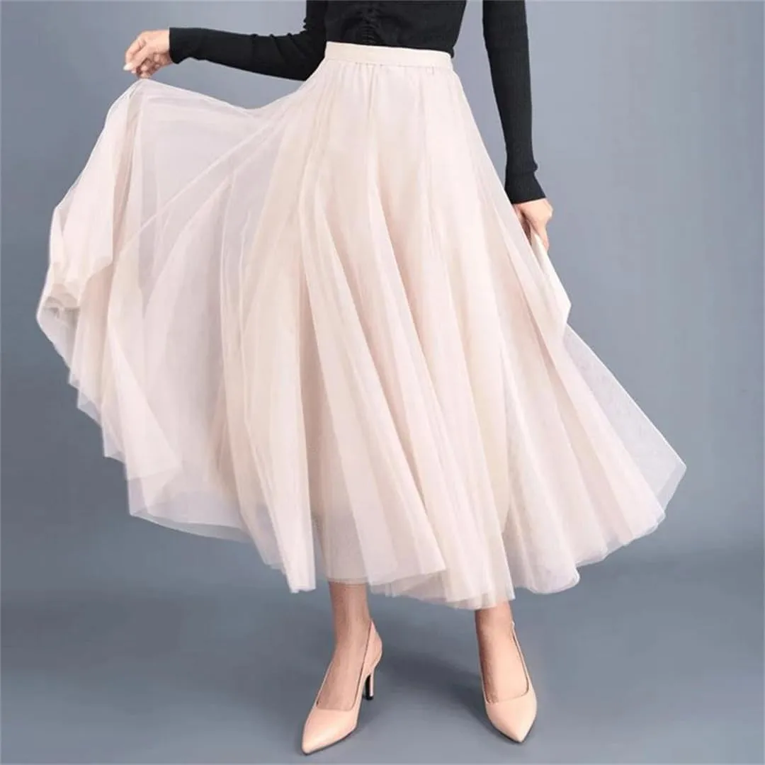 Maxi Long Skirt Spring Womens Summer Tulle Skirt Party Mesh A-Line Skirts