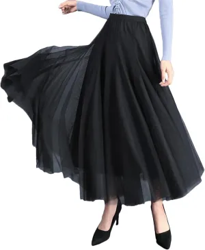 Maxi Long Skirt Spring Womens Summer Tulle Skirt Party Mesh A-Line Skirts
