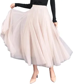 Maxi Long Skirt Spring Womens Summer Tulle Skirt Party Mesh A-Line Skirts