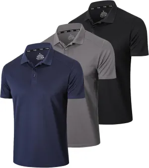 Men’s 3 Pack Polo Shirt Moisture Wicking Quick Dry Performance Athletic Short Sleeve Golf Shirt