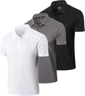 Men’s 3 Pack Polo Shirt Moisture Wicking Quick Dry Performance Athletic Short Sleeve Golf Shirt