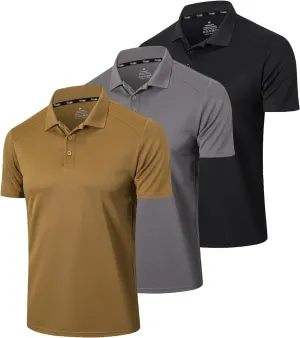 Men’s 3 Pack Polo Shirt Moisture Wicking Quick Dry Performance Athletic Short Sleeve Golf Shirt