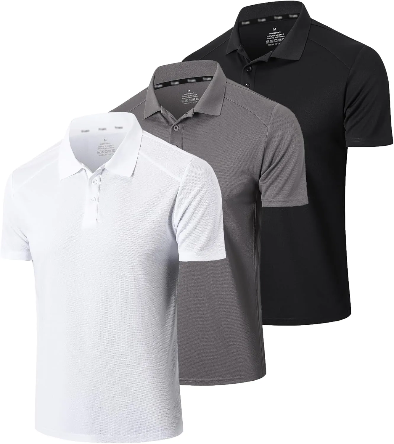 Men’s 3 Pack Polo Shirt Moisture Wicking Quick Dry Performance Athletic Short Sleeve Golf Shirt
