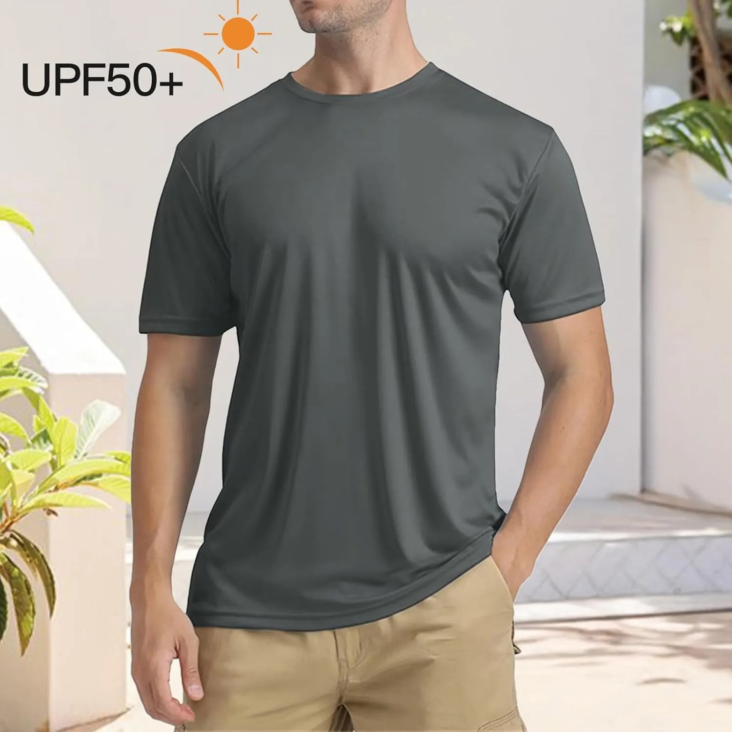 Men's Athletic Running Shirts Short Sleeve Sun T-Shirt UPF 50 Quick Dry Swim Shirts Lightweight Fishing Water Shirt