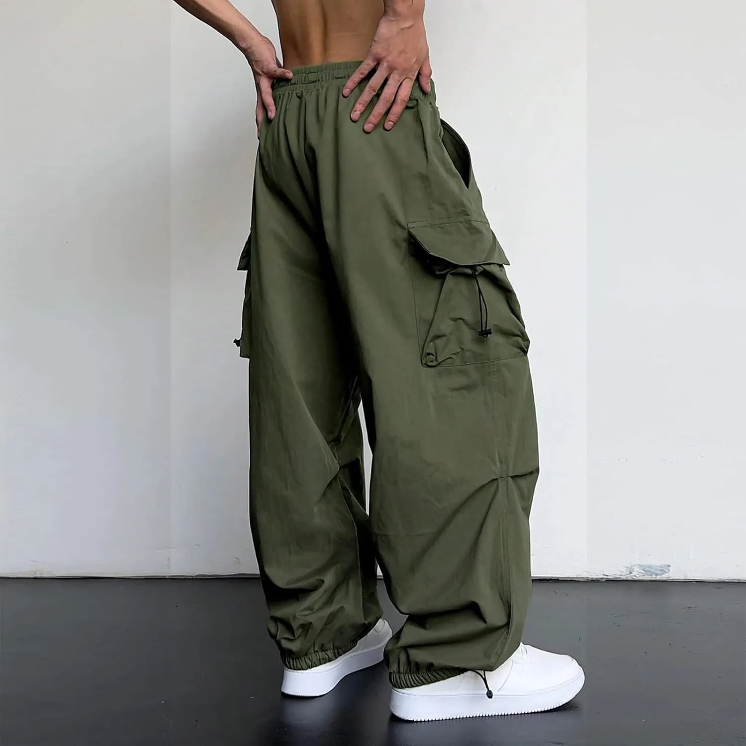 Mens Baggy Cargo Pants Trendy Casual Parachute Pants Plus Size Drawstring Sweatpants Loose Harem Joggers Streetwear