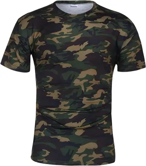 Mens Camouflage Short Sleeve T-Shirts Military Crewneck Camo Athletic Shirts Summer Lightweight Pullover Tops