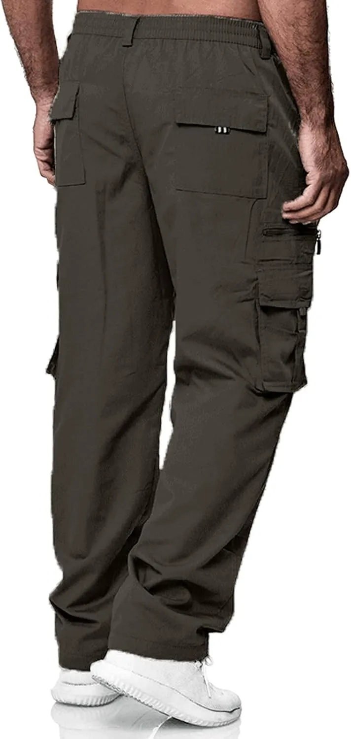 Mens Cargo Joggers Lightweight Tactical Hiking Sweatpants with Pockets Elastic Drawsting Relaxed Fit Workout Slacks