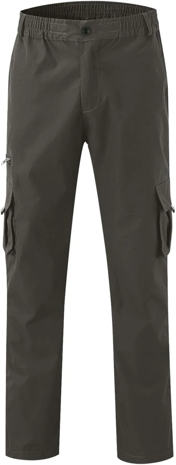 Mens Cargo Joggers Lightweight Tactical Hiking Sweatpants with Pockets Elastic Drawsting Relaxed Fit Workout Slacks