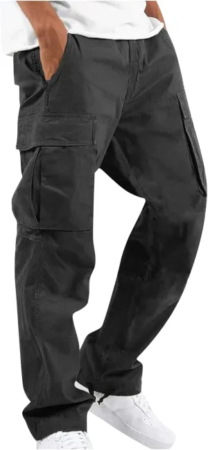Men's Cargo Pants Relaxed fit Stretch Cargo Work Pants Drawstring Waist Straight Leg Lounge Pants with Multi Pockets