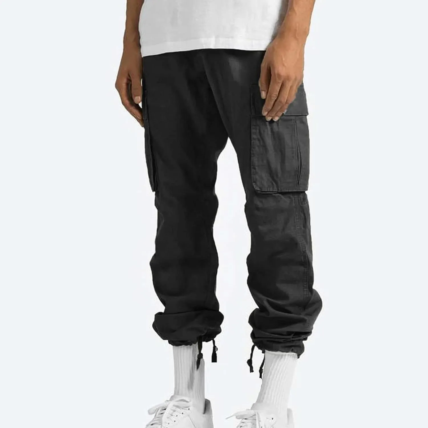 Men's Cargo Pants Relaxed fit Stretch Cargo Work Pants Drawstring Waist Straight Leg Lounge Pants with Multi Pockets