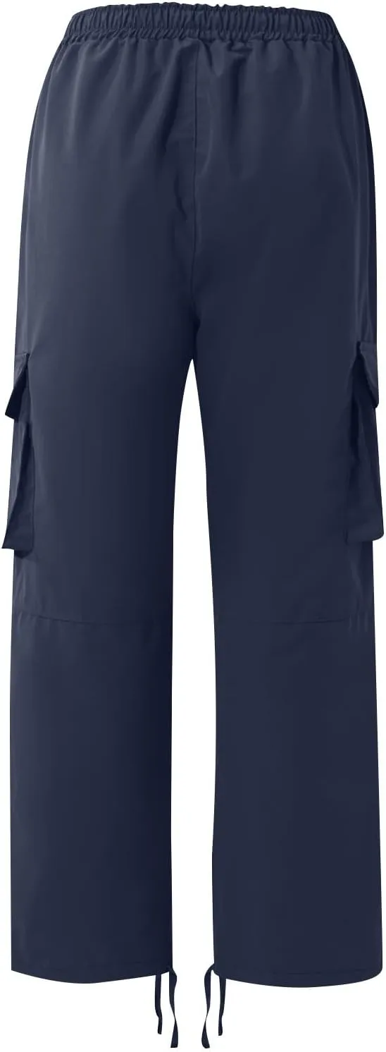 Men's Cargo Pants Relaxed fit Stretch Cargo Work Pants Drawstring Waist Straight Leg Lounge Pants with Multi Pockets