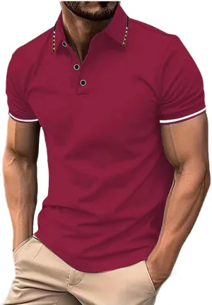 Mens Casual Polo T Shirt Zipper Button Pullover Tops Patchwork Short Sleeve Blouse Classic Golf Shirt