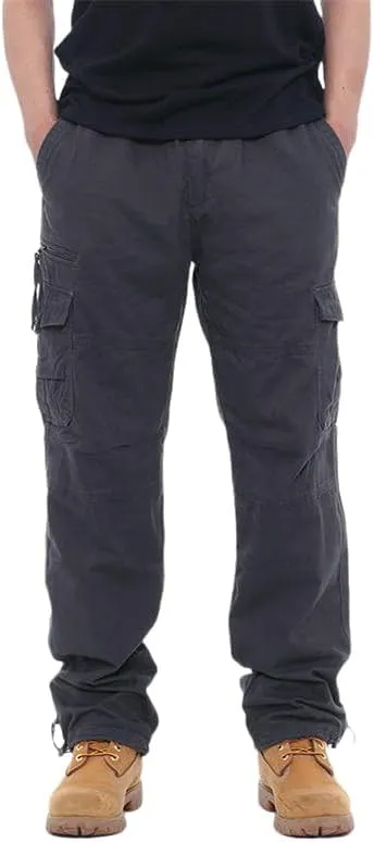 Men's Durable Multi-Pocket Straight Leg Cargo Work Pants Loose Fit
