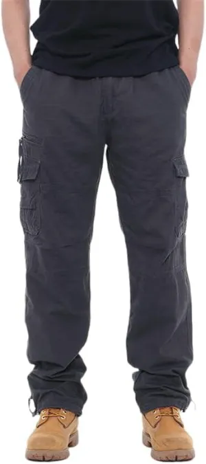 Men's Durable Multi-Pocket Straight Leg Cargo Work Pants Loose Fit