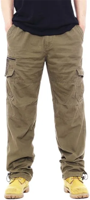 Men's Durable Multi-Pocket Straight Leg Cargo Work Pants Loose Fit