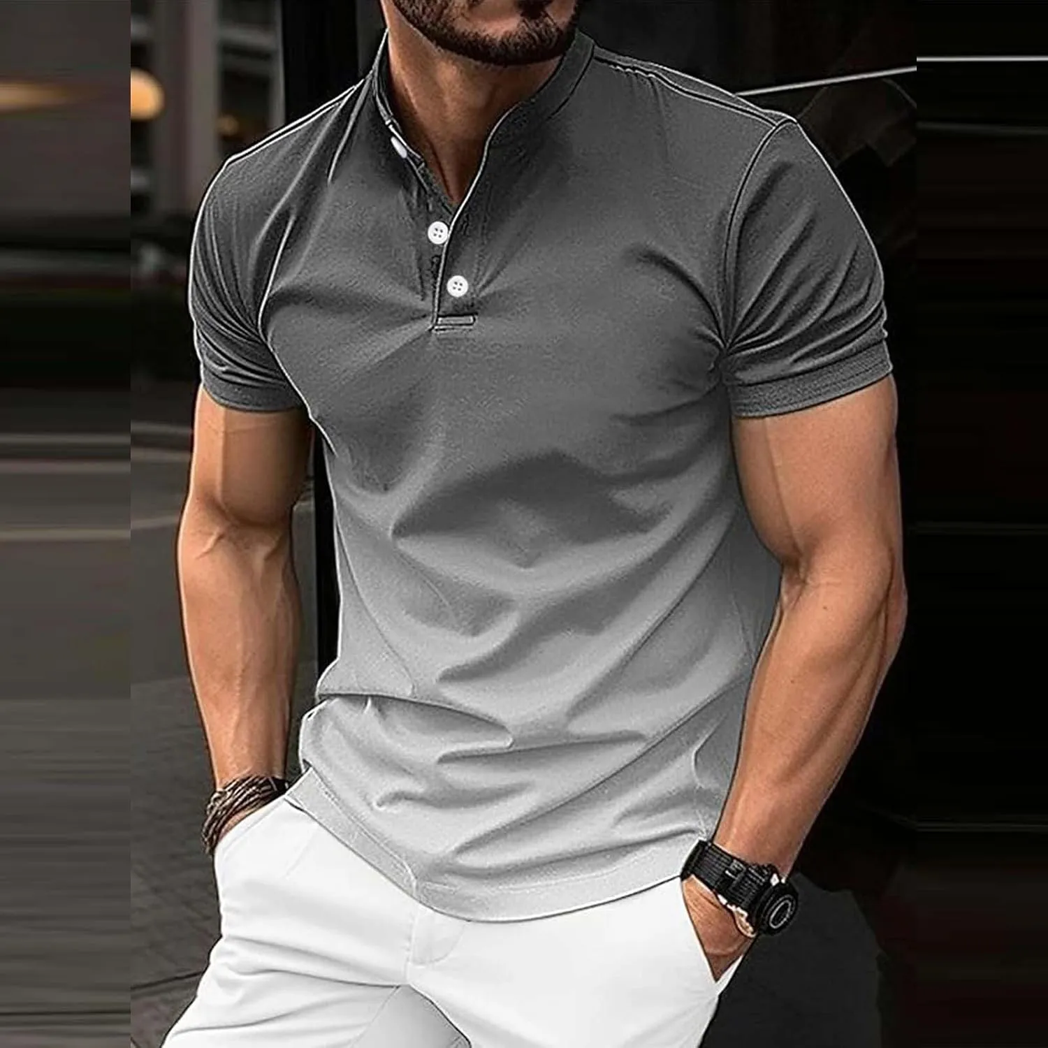 Mens Fashion Polo Shirts Casual Short Sleeve T Shirt Striped Moisture Wicking Golf Shirts Tops Spring Summer Pullover
