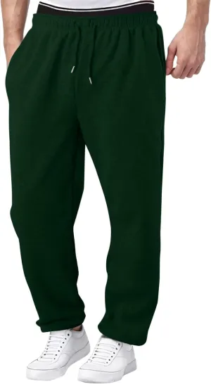 Mens Fleece Sweatpants Open Bottom Joggers Straight Leg Running Casual Loose Fit Athletic Pants with Pockets