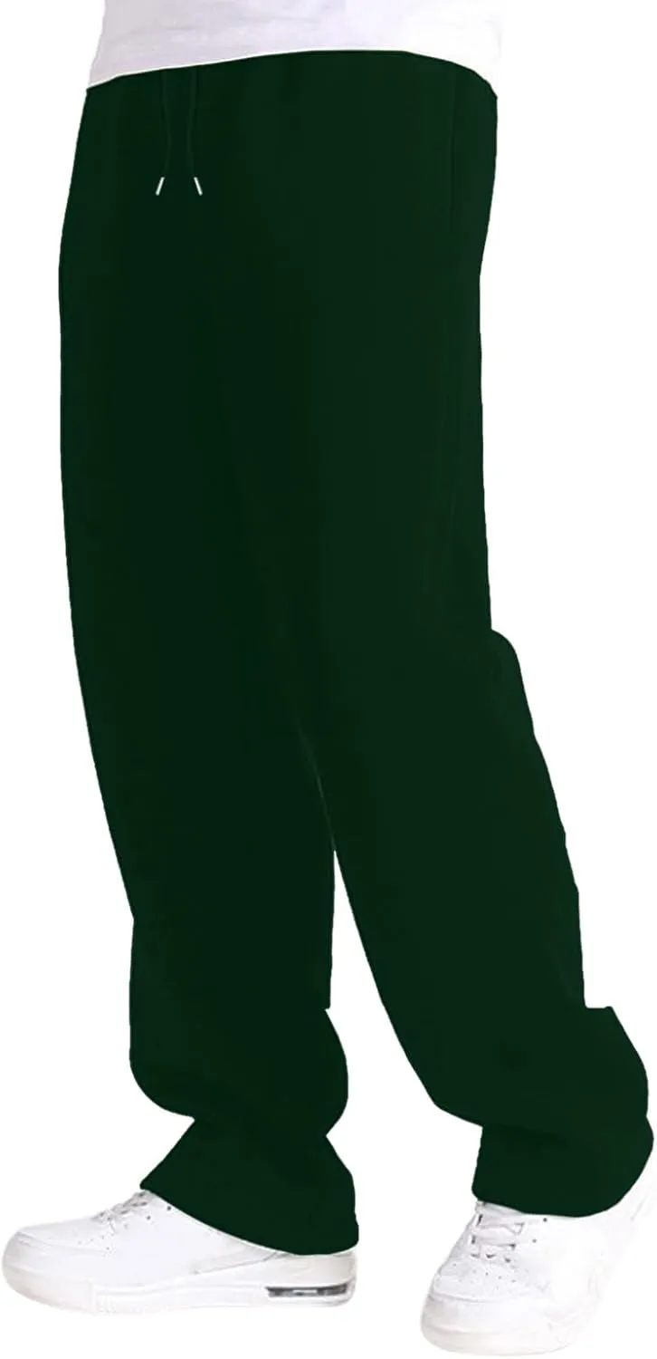 Mens Fleece Sweatpants Open Bottom Joggers Straight Leg Running Casual Loose Fit Athletic Pants with Pockets