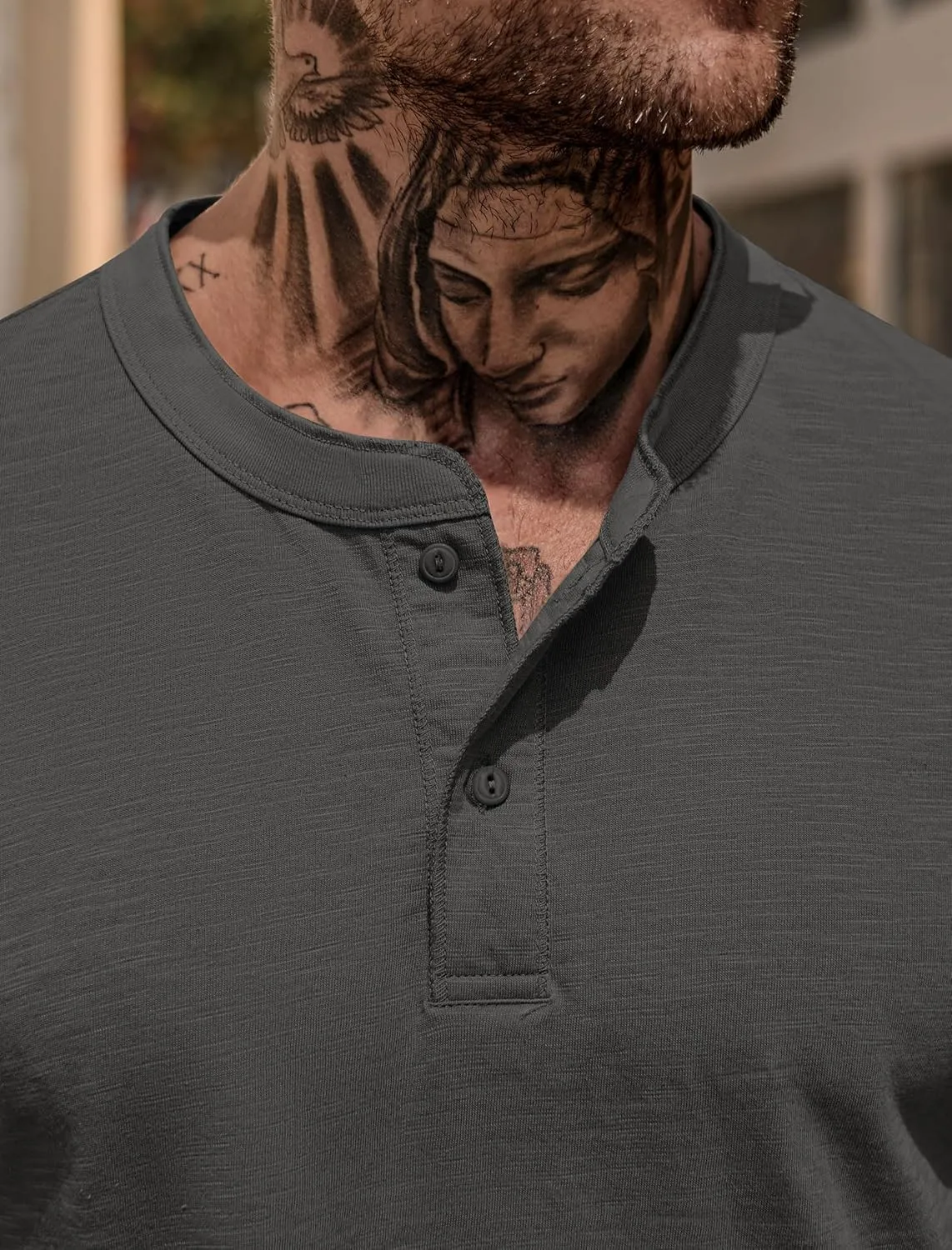Mens Henley Shirts Casual Stretch Solid Color Short Sleeve T-Shirts (S-XXL)