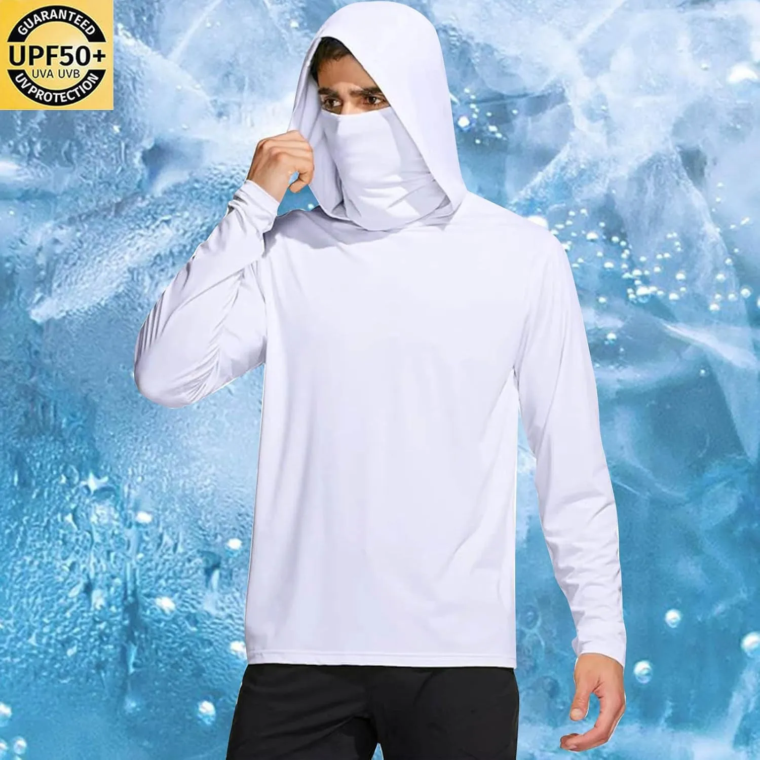 Men's Hooded Sun Protection T Shirts Long Sleeve UV Rash Guard Fishing Shirts Lightweight Quick Dry Athletic Hoodies