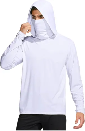 Men's Hooded Sun Protection T Shirts Long Sleeve UV Rash Guard Fishing Shirts Lightweight Quick Dry Athletic Hoodies
