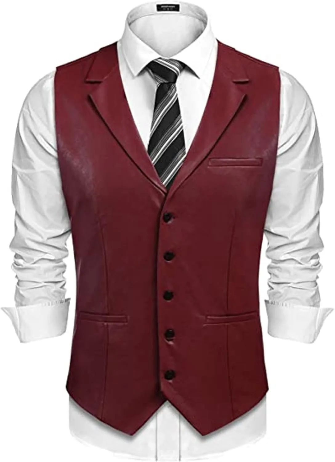 Men's Leather Suit Vest Casual Slim Fit Western Cowboy Suit Vest Jacket Club Style Motorcycle Protective Coat Vest