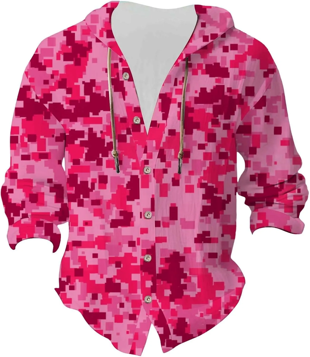 Mens Linen Camo Hooded Shirt Fashion Long Sleeve Button Down Hoodies Hawaiian Vacation Beach Yoga Hippie Shirts Top