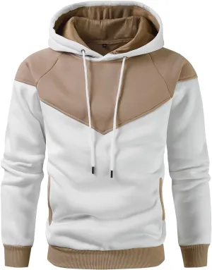 Men's Midweight Fleece Pullover Hoodies Casual Color Block Hooded Sweatshirt with Pockets