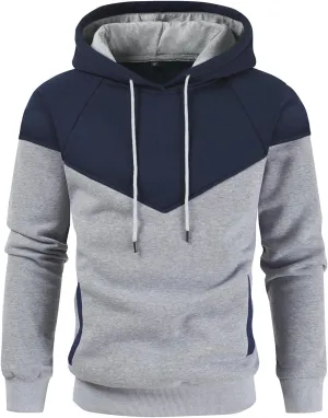 Men's Midweight Fleece Pullover Hoodies Casual Color Block Hooded Sweatshirt with Pockets