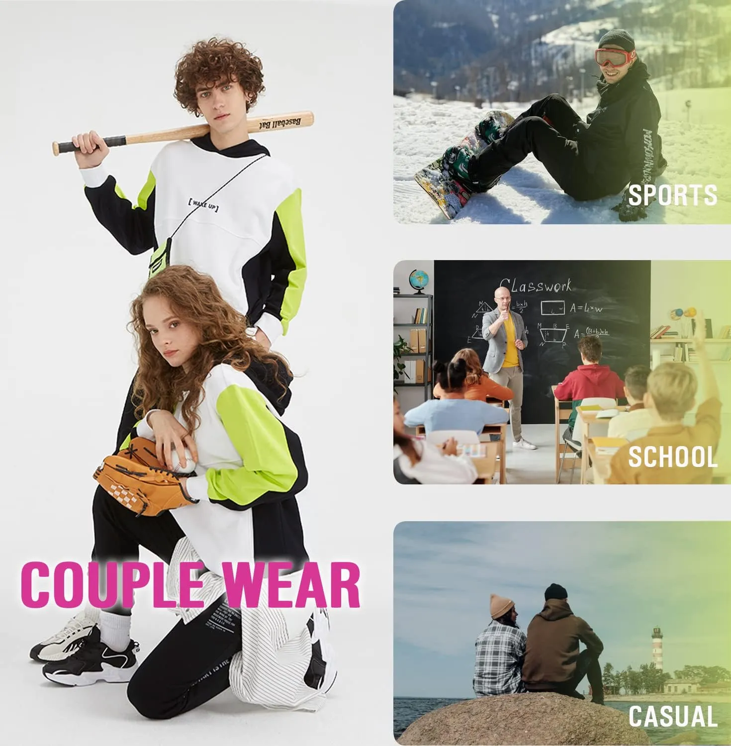 Men's Midweight Fleece Pullover Hoodies Casual Color Block Hooded Sweatshirt with Pockets