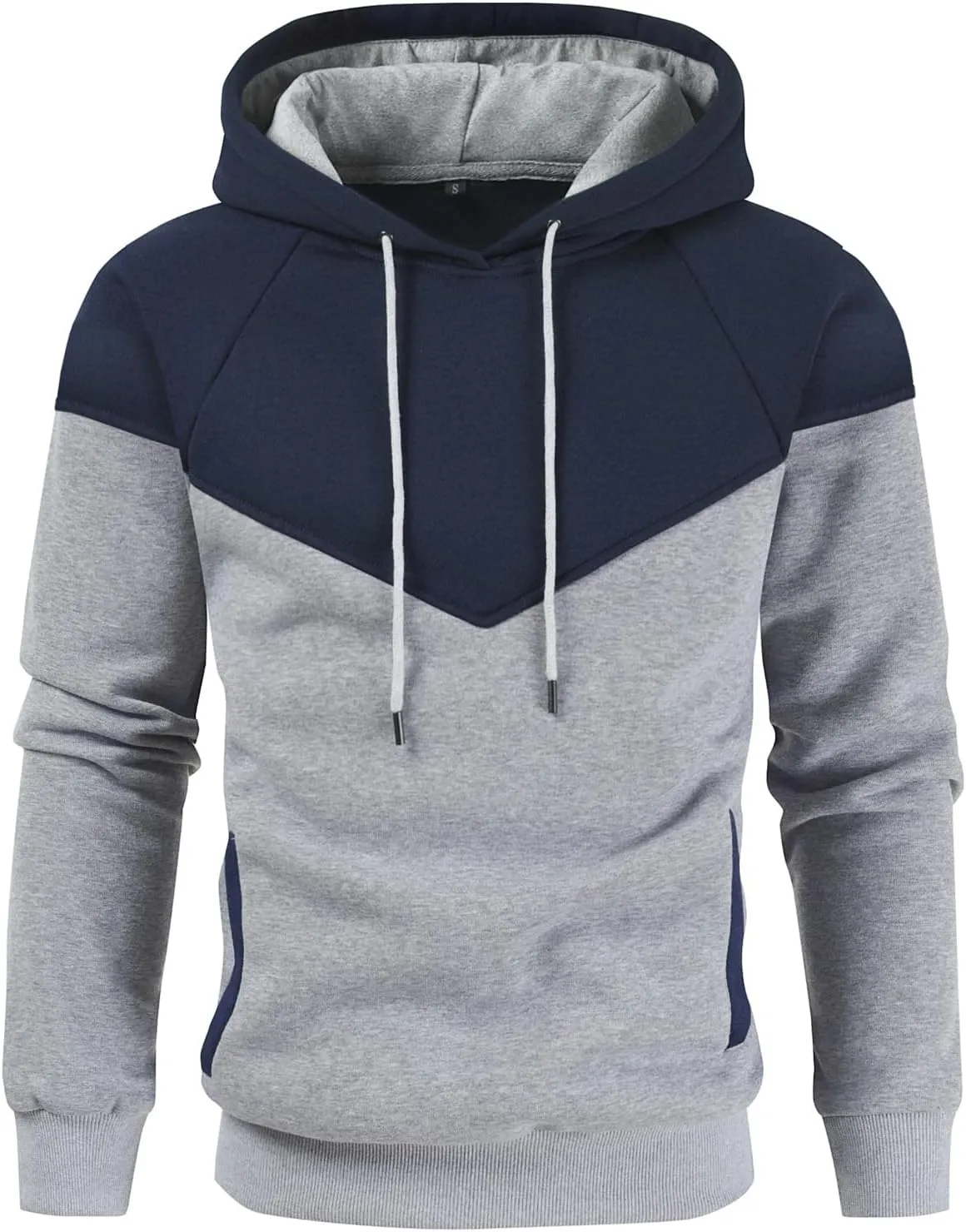 Men's Midweight Fleece Pullover Hoodies Casual Color Block Hooded Sweatshirt with Pockets