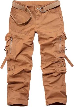 Mens Multi Pockets Cargo Pants Hiking Combat Work Outdoor Trousers Casual Loose Fit Joggers Straight Fit Sweatpants