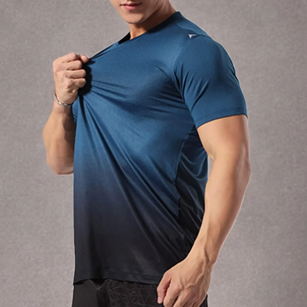 Mens Muscle Elastic Spandex Lightweight Workout Short Sleeve T-Shirts Gym Sweat Tee T61T62