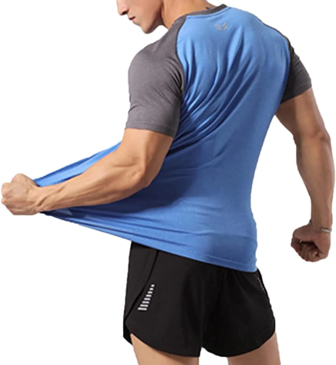 Mens Muscle Elastic Spandex Lightweight Workout Short Sleeve T-Shirts Gym Sweat Tee T61T62