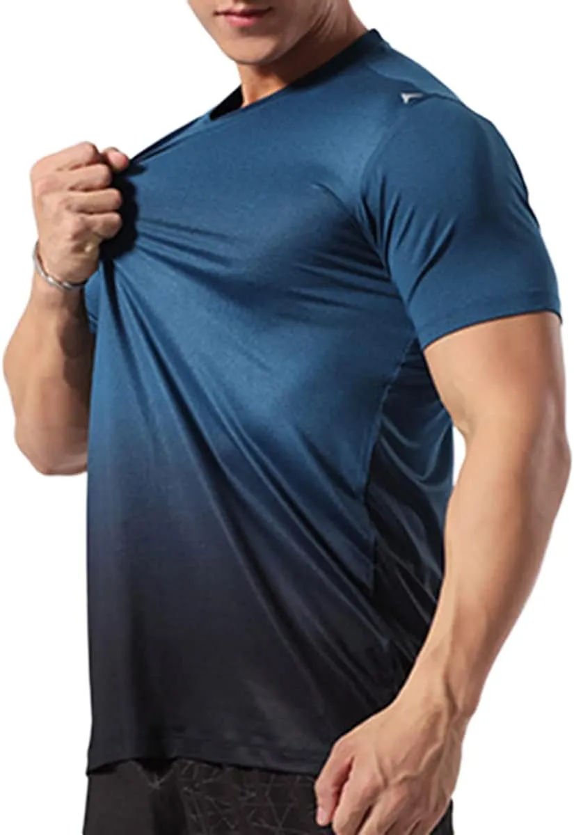 Mens Muscle Elastic Spandex Lightweight Workout Short Sleeve T-Shirts Gym Sweat Tee T61T62