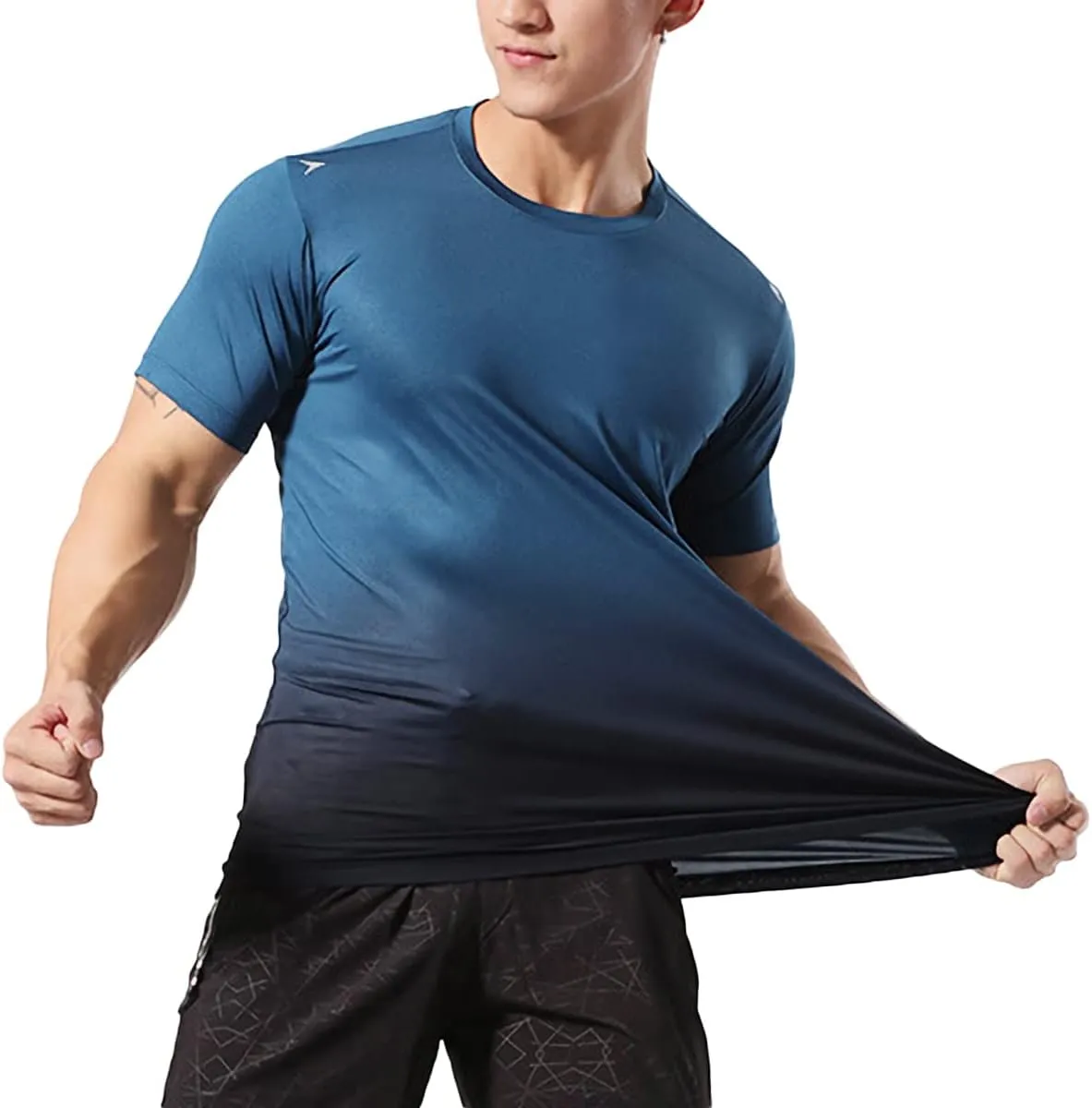 Mens Muscle Elastic Spandex Lightweight Workout Short Sleeve T-Shirts Gym Sweat Tee T61T62
