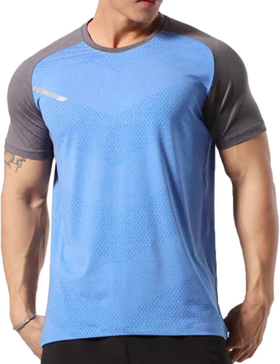 Mens Muscle Elastic Spandex Lightweight Workout Short Sleeve T-Shirts Gym Sweat Tee T61T62