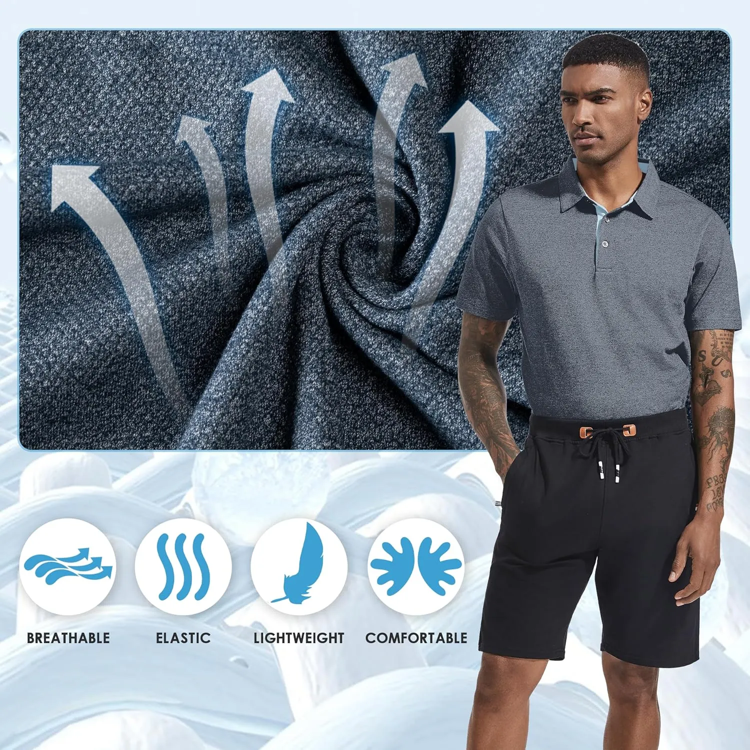 Men's Polo Shirts Short Sleeve Cotton Blend Moisture Wicking Dry Fit Performance Collared Golf Shirts for Men
