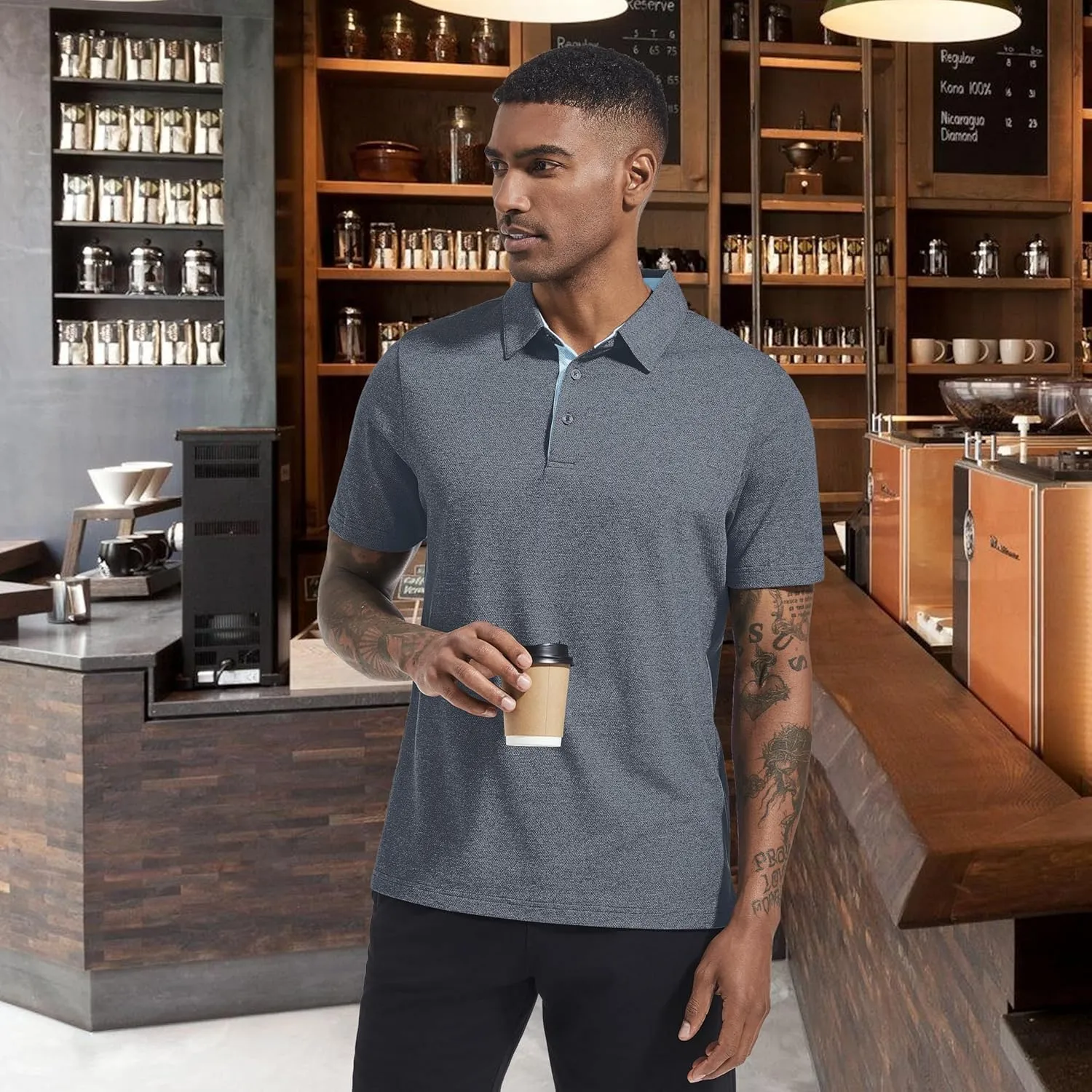 Men's Polo Shirts Short Sleeve Cotton Blend Moisture Wicking Dry Fit Performance Collared Golf Shirts for Men