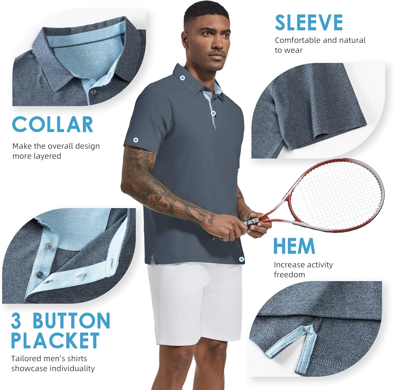 Men's Polo Shirts Short Sleeve Cotton Blend Moisture Wicking Dry Fit Performance Collared Golf Shirts for Men