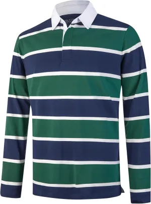 Mens Polo Shirts Striped Cotton Moisture Wicking Classic Collared Casual Golf Shirts for Men