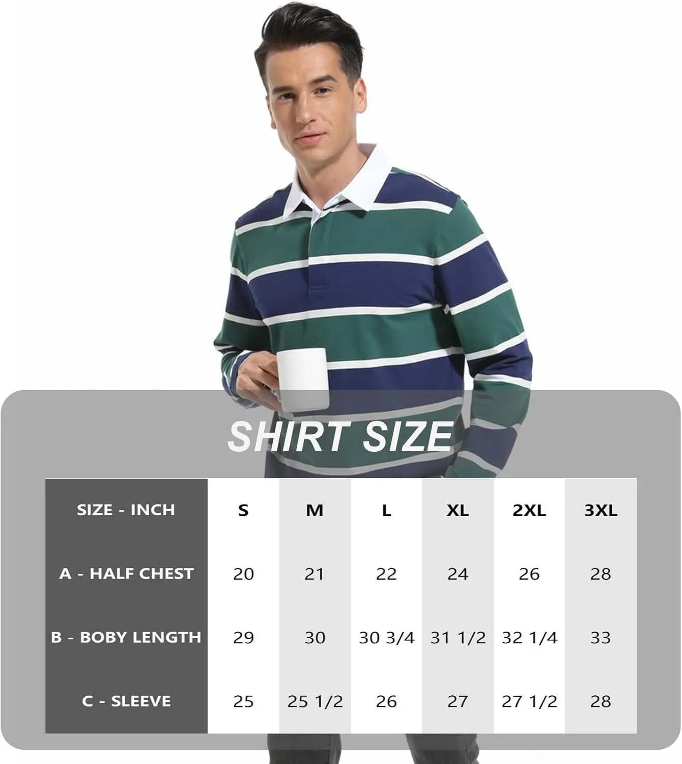 Mens Polo Shirts Striped Cotton Moisture Wicking Classic Collared Casual Golf Shirts for Men