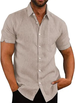 Mens Summer Beach Shirt Short Sleeve Shirts Casual Button Down Shirt Plain Tops